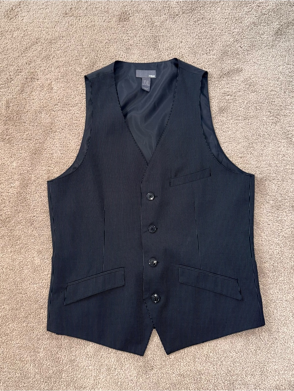 H&M Men's Black Pinstripe Suit Vest Waistcoat Size 36R Formal Dress